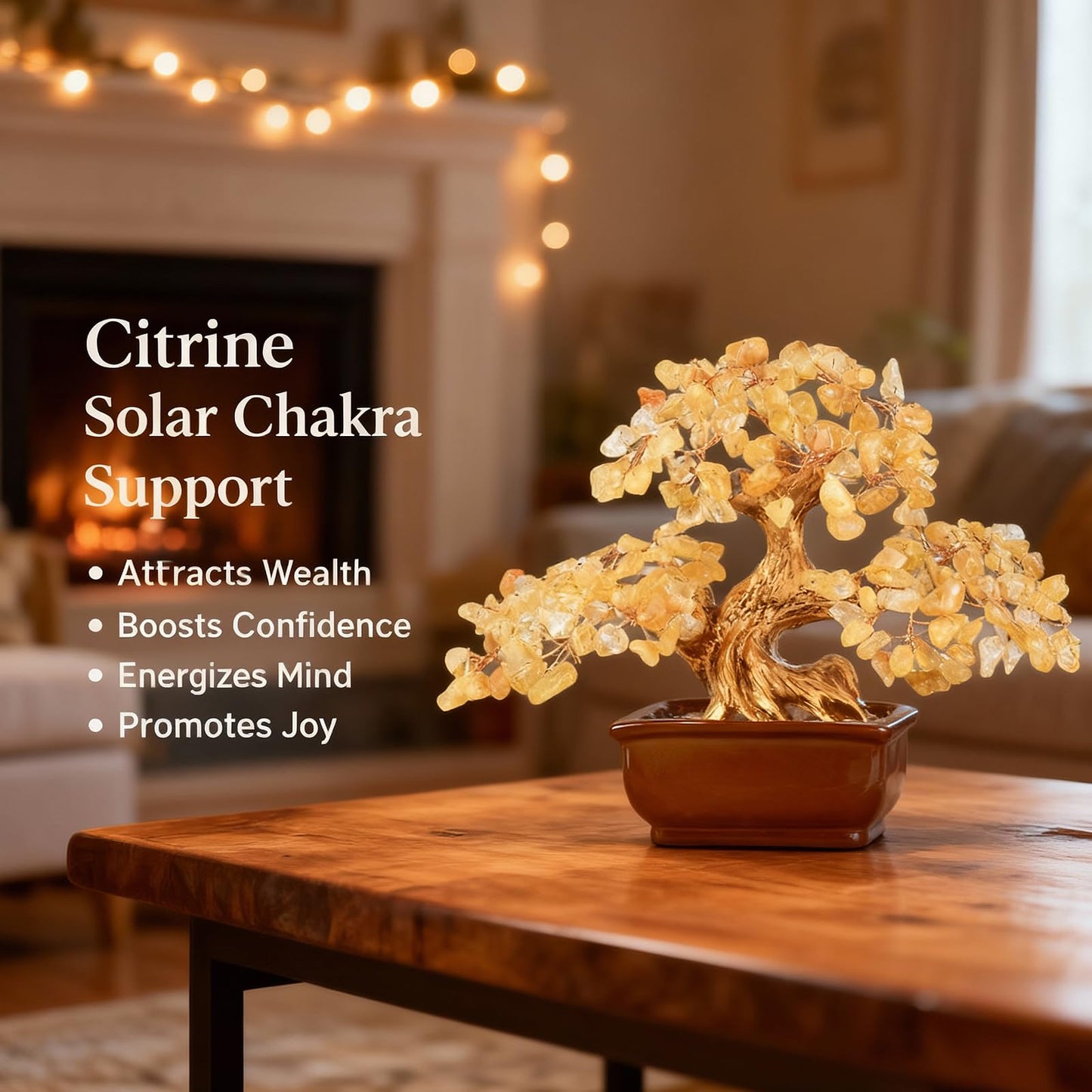 MASGEMES Citrine Crystal Tree of Life – Handmade Gemstone Bonsai with Natural Citrine Crystals & Copper Wire – Feng Shui Money Tree for Wealth, Healing Energy, Positive Vibes & Home Decor (6 Inches)