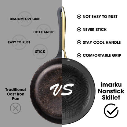 imarku Cast Iron Skillets, 12 Inch Cast Iron Pan, Professional Non Stick Frying Pans Long Lasting Nonstick Frying Pan Nonstick Pans Stay Cool Handle Easy Clean, Unique Birthday Gifts for Women/Men