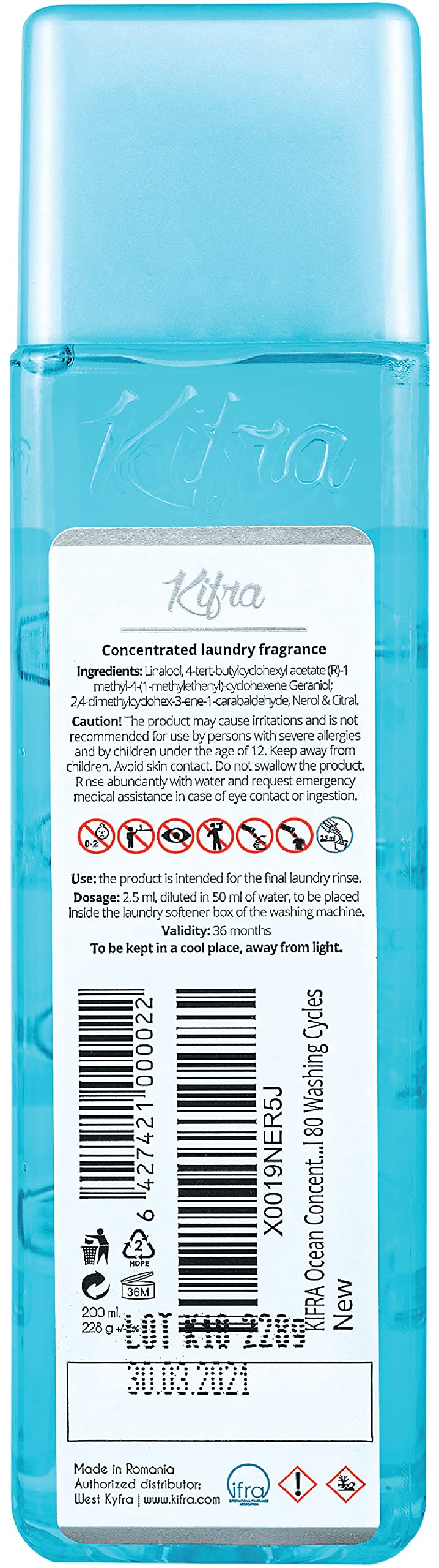 KIFRA OCEAN Concentrated Laundry Fragrance 200ml 80 Washing Cycles