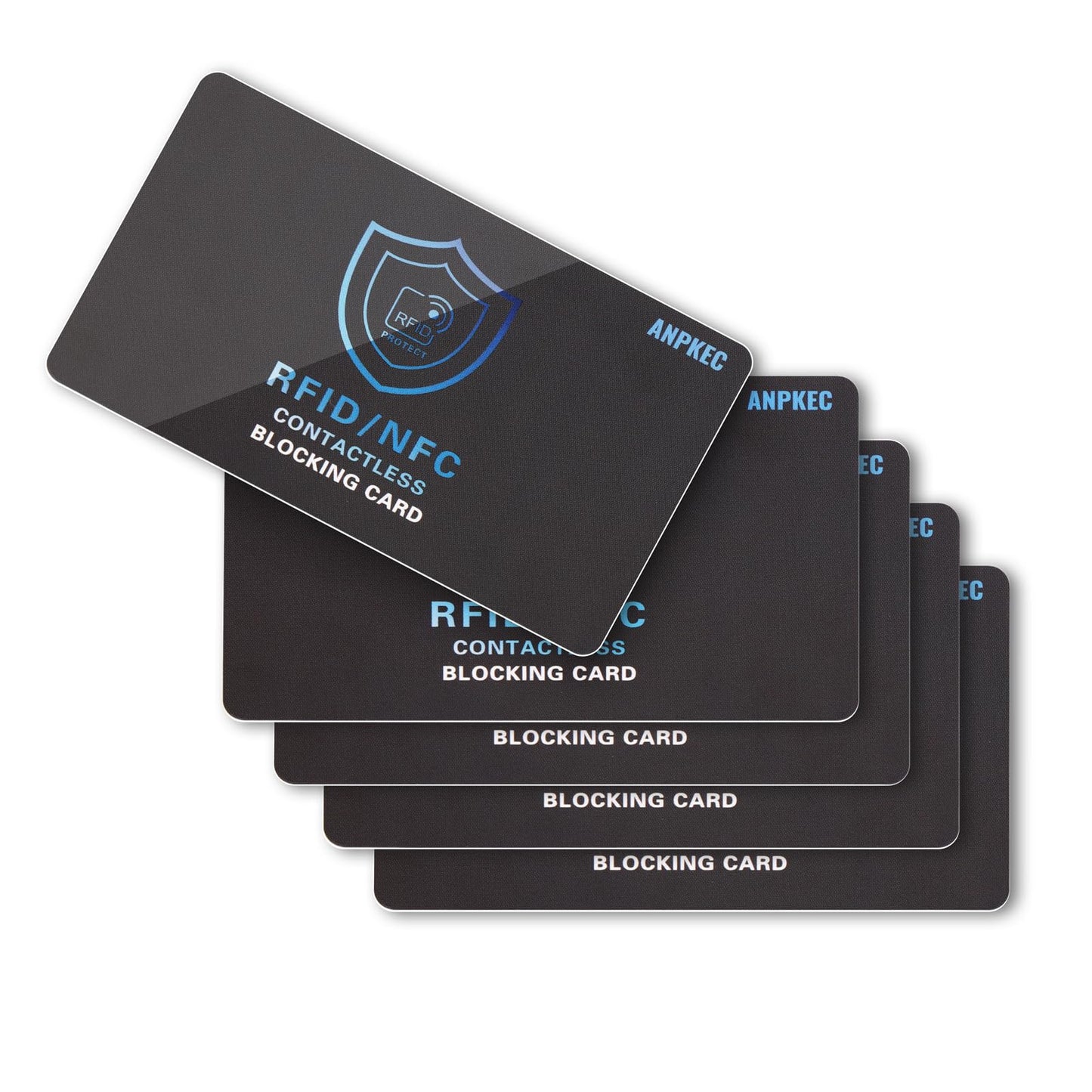 ANPKEC RFID Blocking Card (5 Pack), Slim RFID & NFC Blocker for Men & Women - 1 Card Protects Entire Wallet/Purse, Contactless Debit/Credit Card & Passport Protector