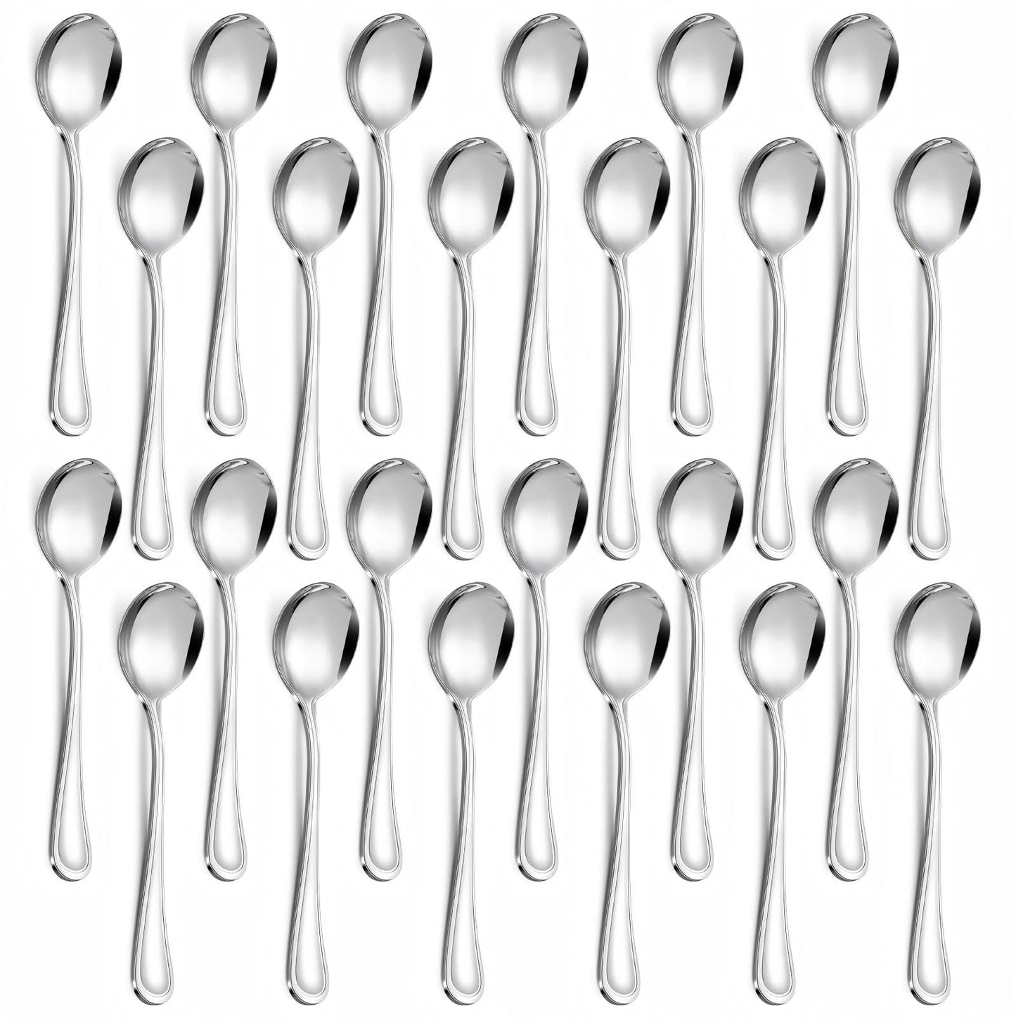 Hunnycook 24-Piece Soup Spoons - Round Spoon, 6.9 Inch Stainless Steel Korean Spoons for Soup, Cereal, Dessert, Dishwasher Safe & Line Pattern