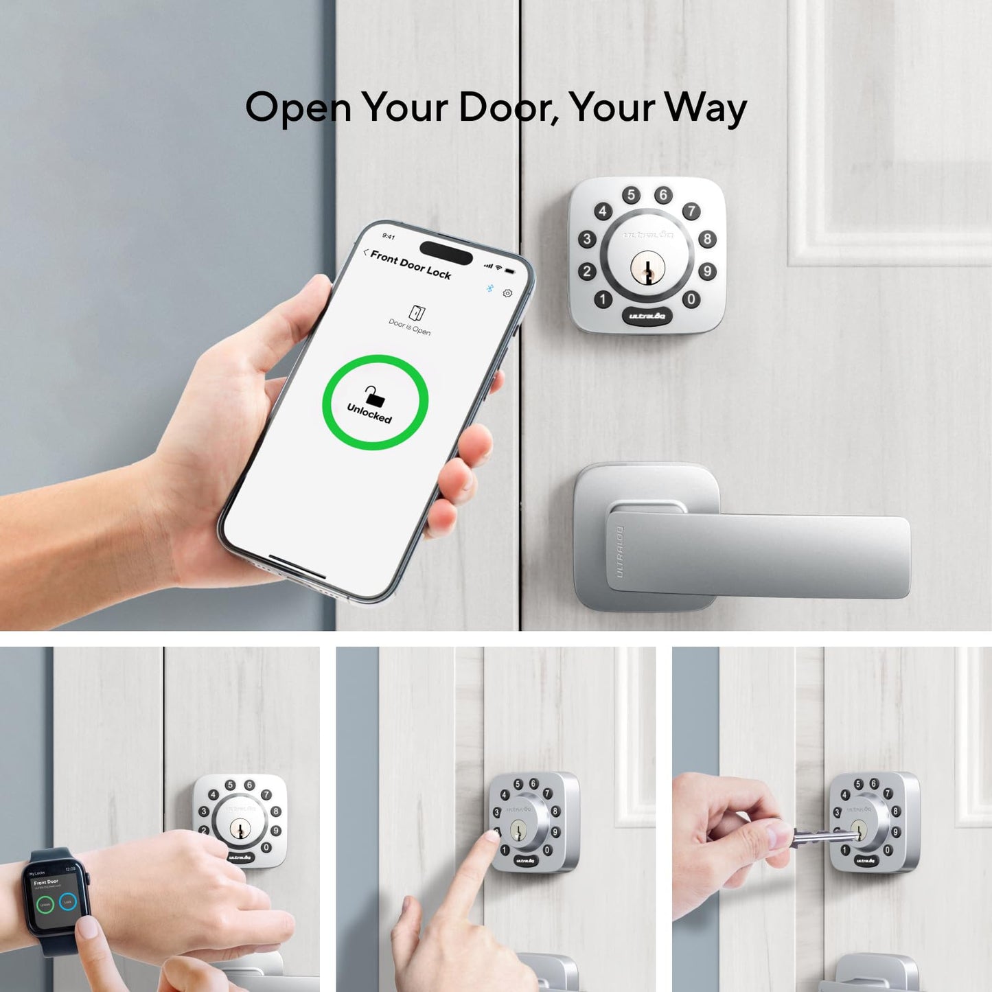 ULTRALOQ U-Bolt WiFi Smart Lock with Door Sensor, 5-in-1 Keyless Entry Door Lock with WiFi, Bluetooth, App Remote Control, Keypad, Auto Unlock, Smart Deadbolt for Front Door, IP65, 8 Months Battery