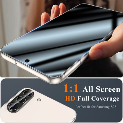 YMHML 3 Pack for Samsung Galaxy S23 Screen Protector Tempered Glass Upgrade Fingerprint Unlock Compatible for 3 Pack Camera Lens Protector, HD Clear Case Friendly Full Screen Protector for Galaxy S23