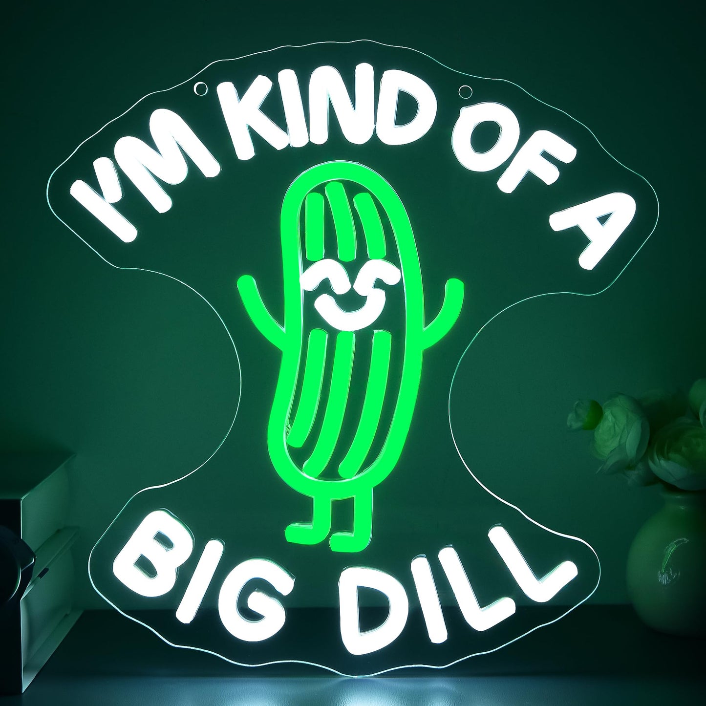 I'm Kind Of A Big Dill Neon Sign for Wall Decor Cartoon Pickle Neon Sign Dimmable Anime LED Light for Game Room Bedroom Party Pickle Bar Man Cave Birthday Gifts Size 11.4 * 10.9 Inch(TWP328)