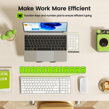 seenda WGJP-031B Wireless Keyboard Mouse Set, Ultra Thin Compact Rechargeable Aluminum Silent Computer Keyboard & Mouse Combo UK QWERTY Layout for Office, Home, Business, Silver White