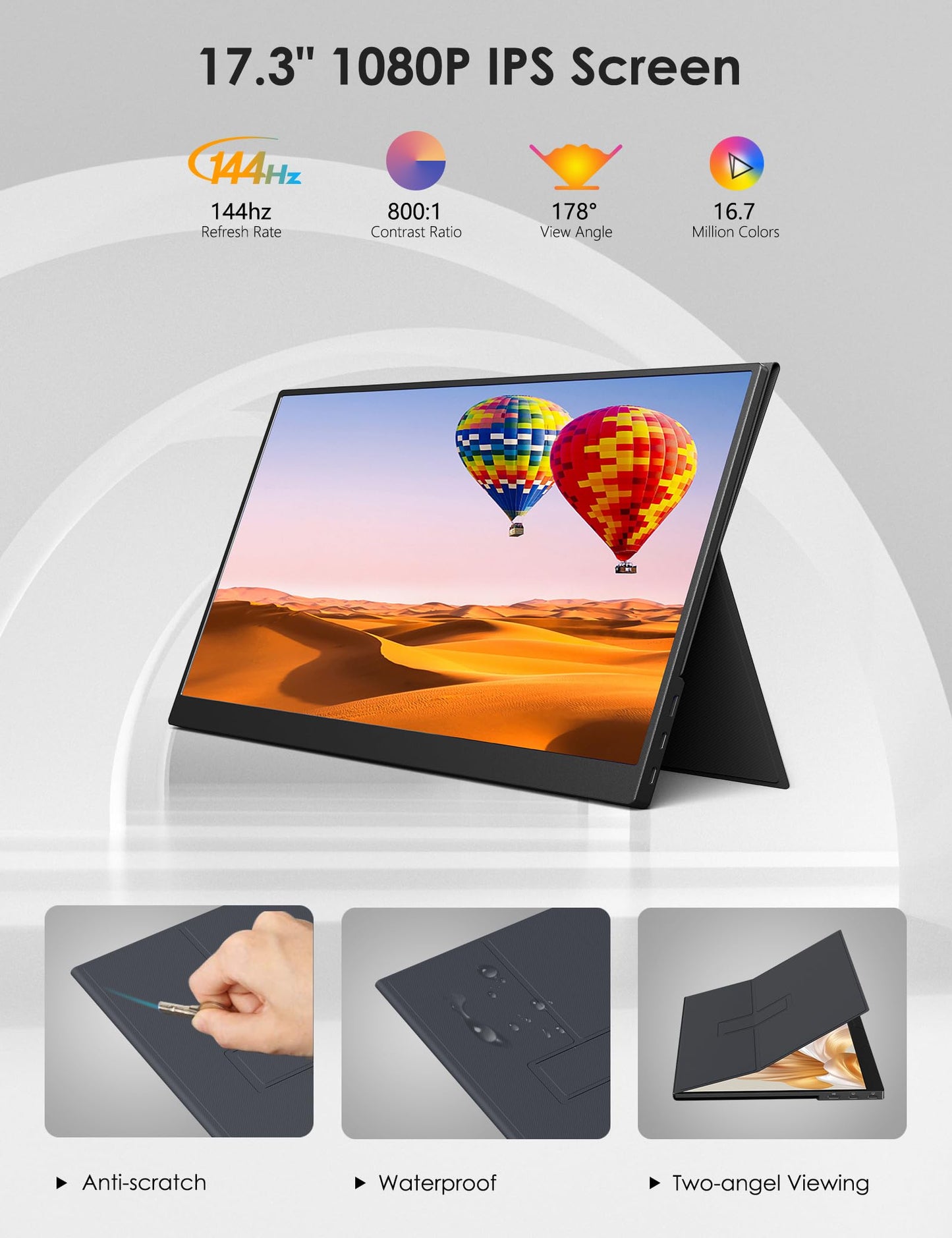 Portable Monitor 15.6 Inch 1080P USB-C HDMI Ultra-Slim Travel Monitor with Kickstand, for Laptop, PC, Mac Phone, PS, Xbox, Swich IPS Ultra-Thin Zero Frame Gaming
