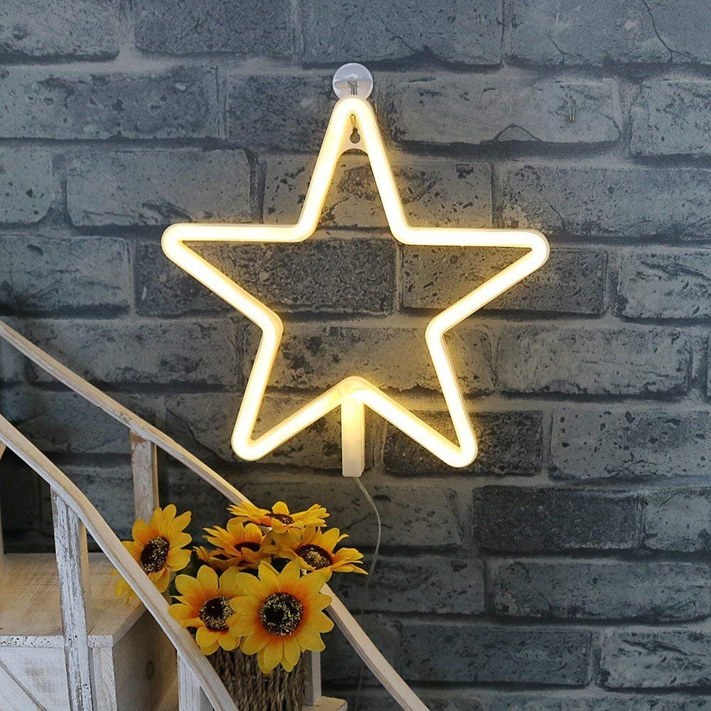 ENUOLI LED Neon Sign Star Neon Lights Warm White Neon Wall Light Star Night Light LED Lights Wall Decoration Art for Girls Bedroom Living Room Christmas Party as Kids Gift