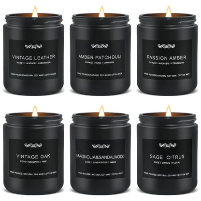 6 Pack Candles for Home Scented Aromatherapy Candles Gifts Set for Mens, Men Candle Set, 42 oz 300 Hour Long Lasting Candles, Gifts for Men, Birthday, Anniversary Present