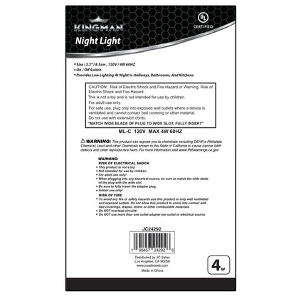 Kingman Night Light Wall Plug in with On/Off Switch Warm White UL Listed, 120V 4W (1 Pack)