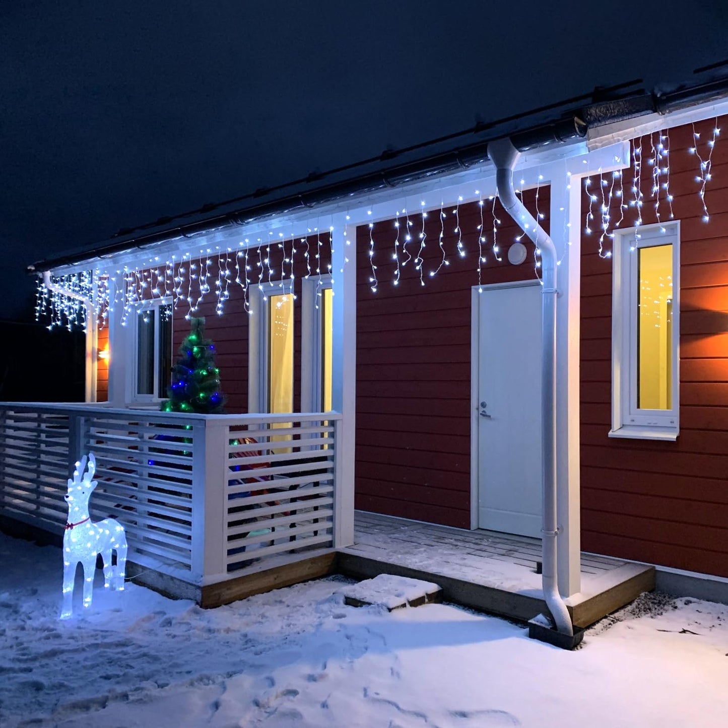 Christmas Lights Outdoor - 99 ft 1216 LED Icicle Lights for Outside - Plug in 8 Modes Twinkle Lights for Christmas Decorations Outdoor House Patio Yard - Cool White