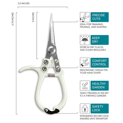 LOOPSEED Plant Pruning Shears with Vegan Leather Sheath Garden Trimming Scissors with Belt Holster Bonsai Trimmers Herb Snips Flower Clippers Garden Tools 2 Piece Bundle (White & Black)