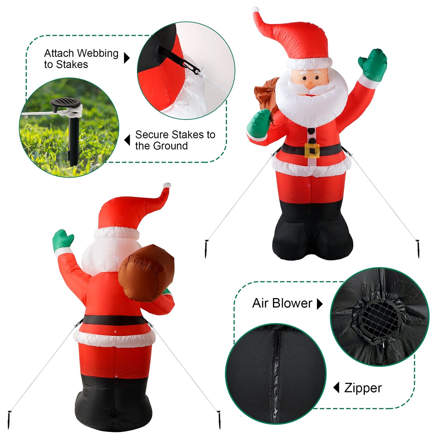 COOLWUFAN 6 FT Christmas Inflatables Santa Claus with Gifts Bag, Christmas Inflatables Outdoor Decorations, Built-in LED Lights Holiday Blow Up Yard Decoration Clearance for Yard, Holiday, Parties