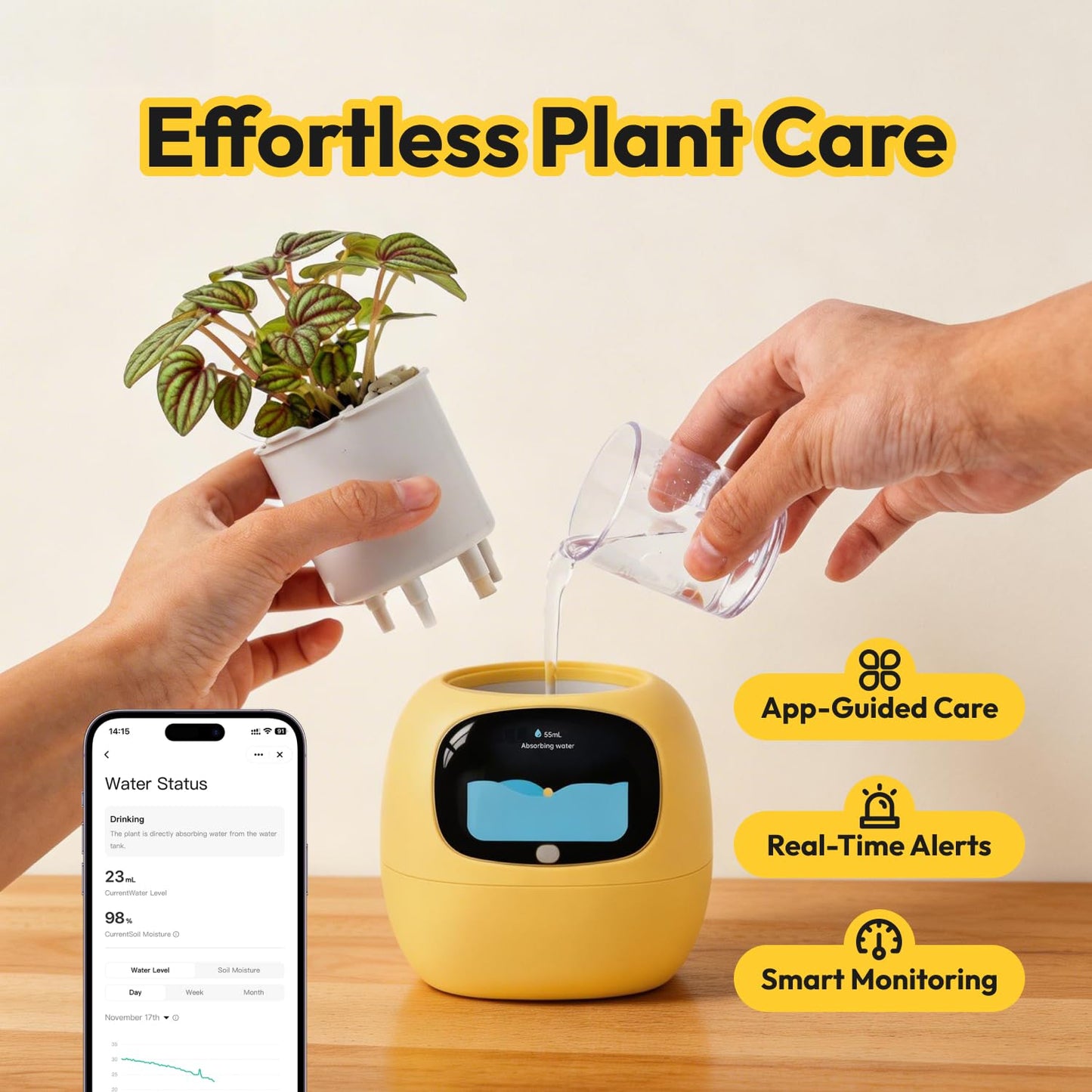 PLANTSIO Ivy Interactive AI Desk Companion, Smart Plant Pet with 100+ Expressions, Cute Indoor Planter for Office Decor, Unique Gift for Plant Lovers & Coworkers(Blush)