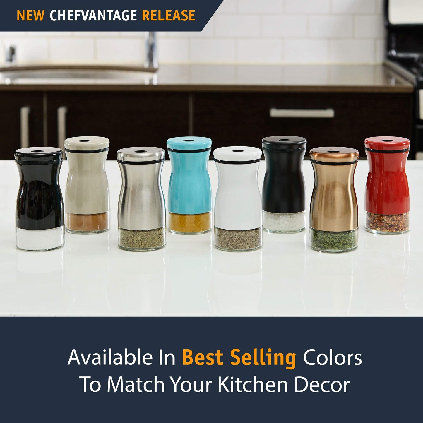 Salt and Pepper Shakers Set with Adjustable Pour Holes by CHEFVANTAGE - Stainless Steel