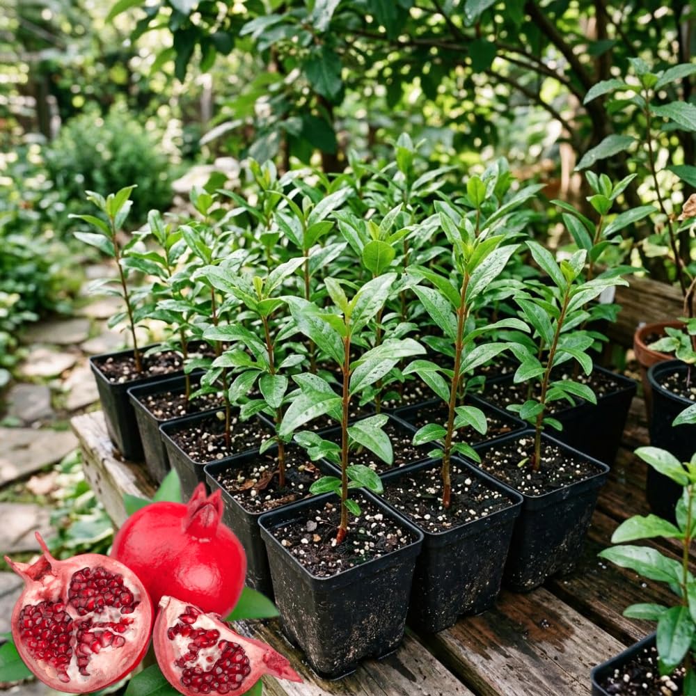 Red Pomegranate Plant Live, Cold Hardy Pomegranate Tree Live Plants for Home Garden, Edible Fruit Trees from 4 to 6 Inches Tall
