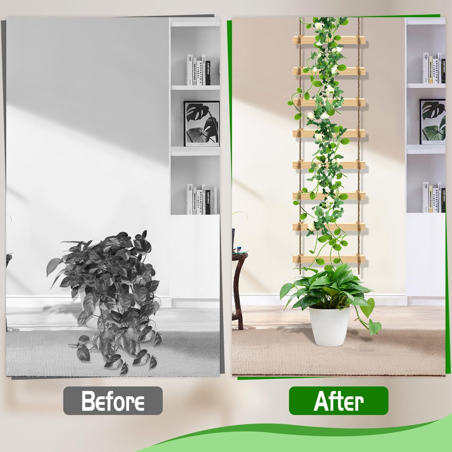 HFYZZ 2Pcs Climbing Plants Trellis - 4.3 ft Wood Ladder Design Plant Support for Indoor & Outdoor House Vine Plant, Wooden Garden Plant Wall Trellis for Monstera, Pothos, Ivy, and More