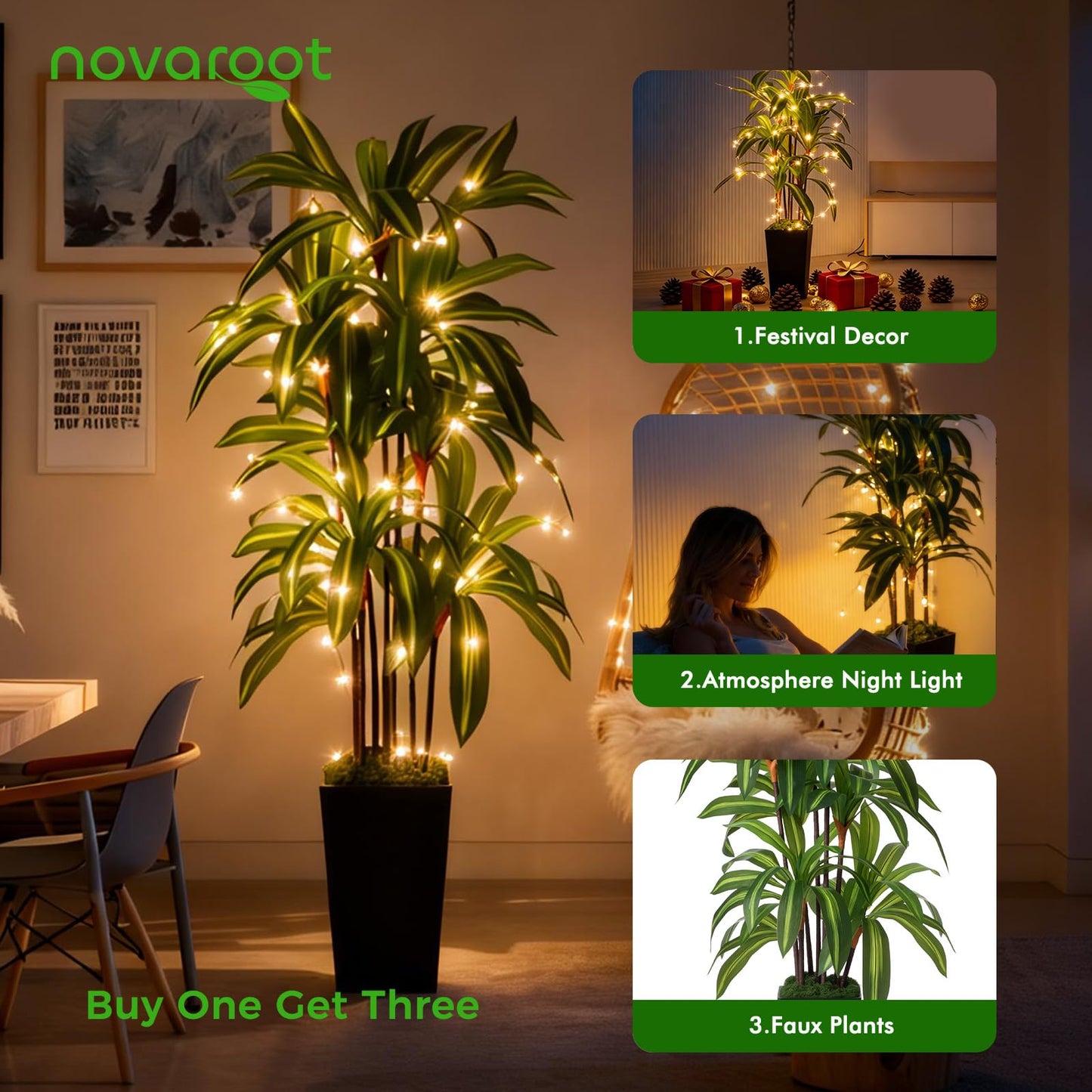 Artificial Dracaena Tree 5FT, Fake Plants with Black Tall Planter - Fake Tree Tall Faux Plants Indoor Floor Plant with Moss - Artificial Plants Indoor for Office Living Room Home Decor