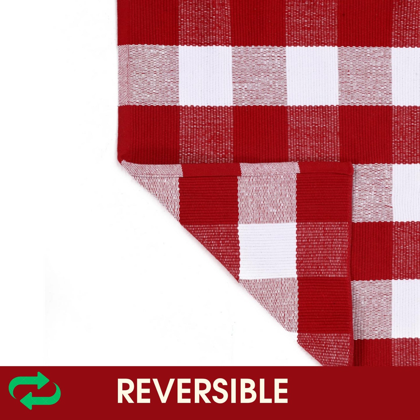 Christmas Red and White Plaid Rug, 3' x 5' Cotton Hand-Woven Layered Door Mat for Front Porch, Entryway, Outdoor Holiday Decor, Washable Buffalo Check Rug for Home, Patio, Kitchen