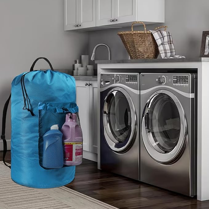 Laundry Bag with Shoulder Straps and Mesh Pocket Laundry Backpack Large