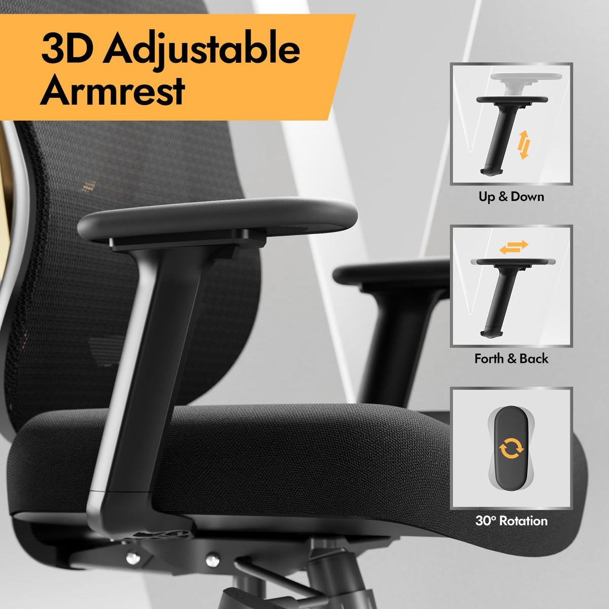 HOLLUDLE Ergonomic Mesh Office Chair - 3D Adjustable Lumbar Support & 3D Armrests, V-Shaped Back, Adjustable Desk Chair for Office & Home, Black and Gold