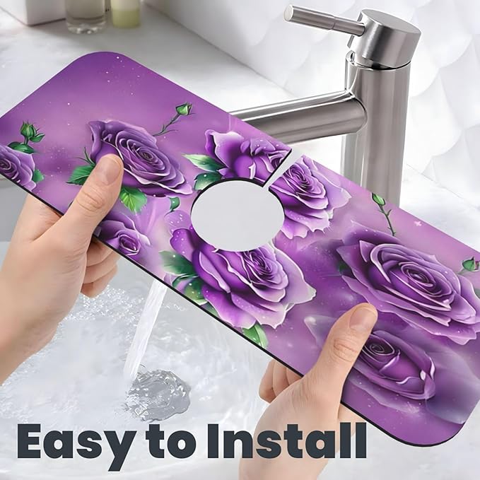 Purple Roses Kitchen sink faucet pad, strong water absorption, anti slip
