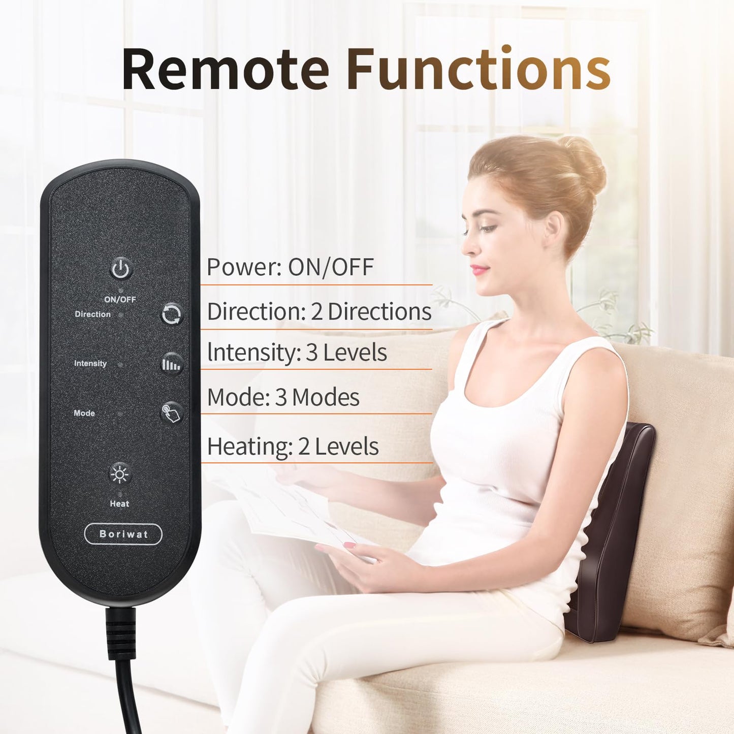 Boriwat Back Massager with Heat, 3D Kneading Massage Pillow for Back, Neck, Shoulder, Leg Pain Relief Deep Tissue, Gifts for Women Men Mom Dad