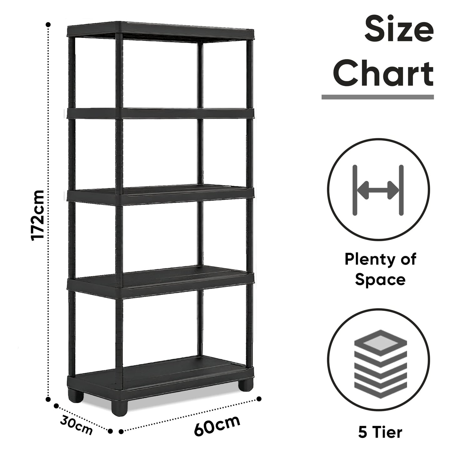 Vivo Technologies 2 x 5 Tier Heavy Duty Plastic Shelving Unit Storage Racking Shelves For Garage Warehouse Shed Kitchen (2 Pack)