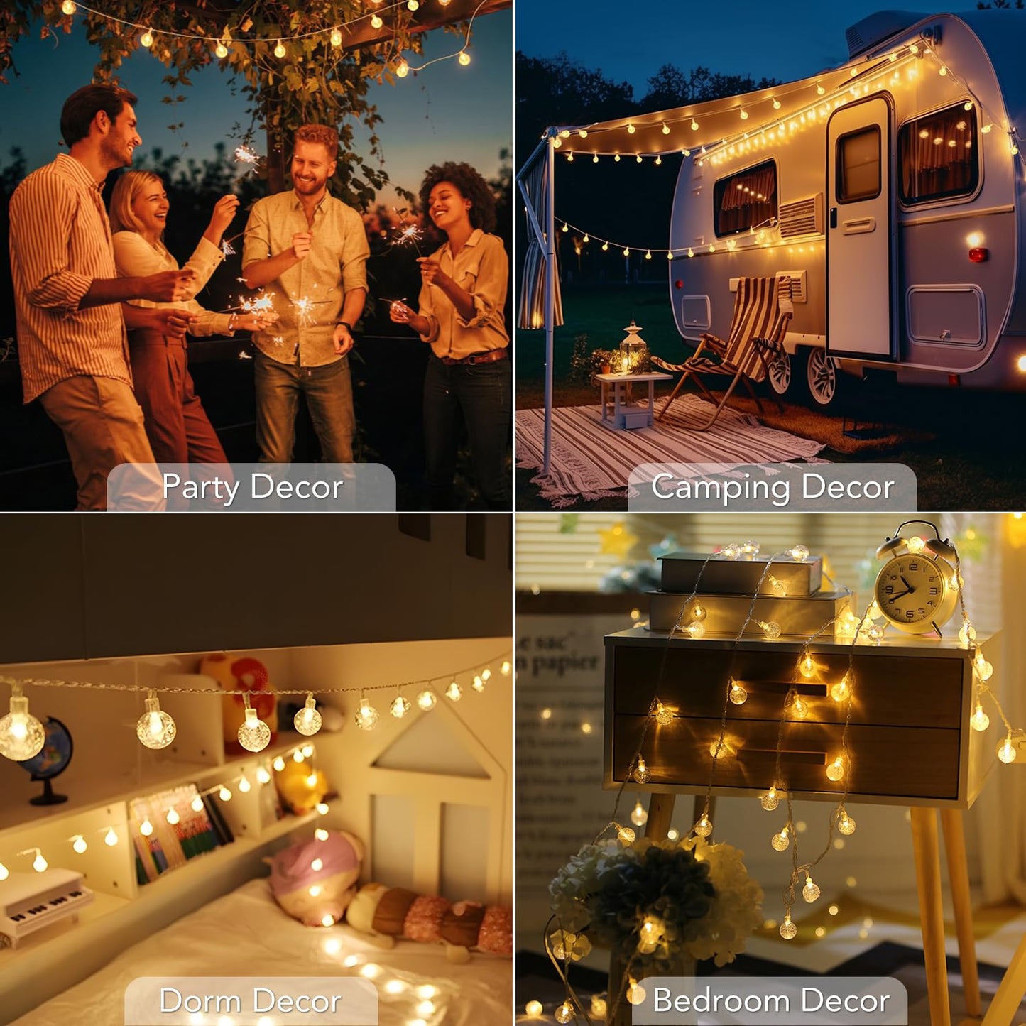 Metaku Globe String Lights Fairy Battery Operated 26ft 60LED with Remote Waterproof Indoor Outdoor Hanging Decorative Christmas for Home Party Patio Garden Wedding