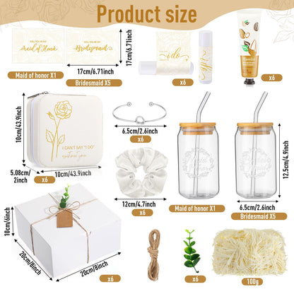 Teenyyou 60 Pcs Bridesmaid Proposal Gifts Bridesmaid Box Set Maid of Honor Gift Wedding Bridal Shower Include Jewelry Box Glass Cup Scrunchies Hair Knotted Bracelets Hand Cream Lip Balm Cards(White)