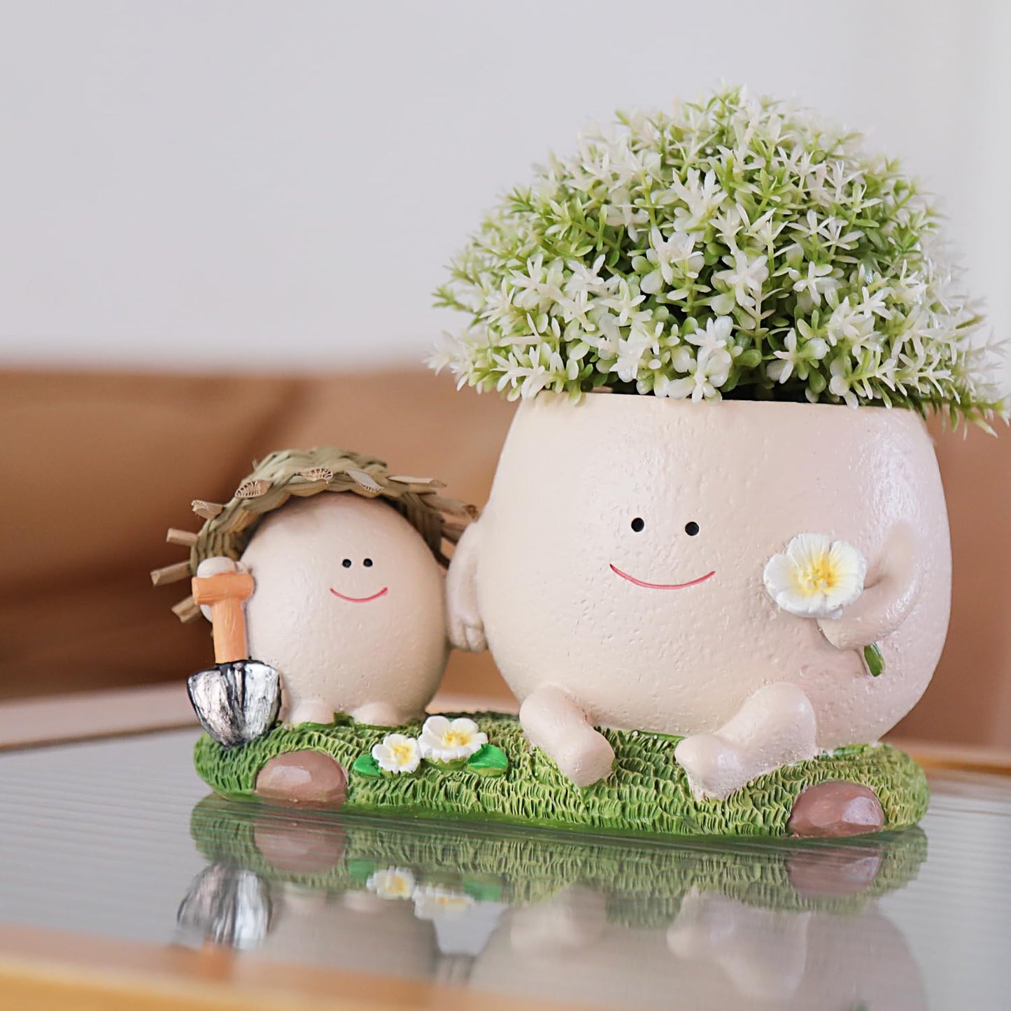 NINIPAPA Cute Smiley Face Planter Pot with Drainage Hole Funny Plant Pots for Indoor Outdoor Plants, Head Flower Pots for Succulent String of Pearls Unique Gift on Mother's Day, Birthday, Christmas