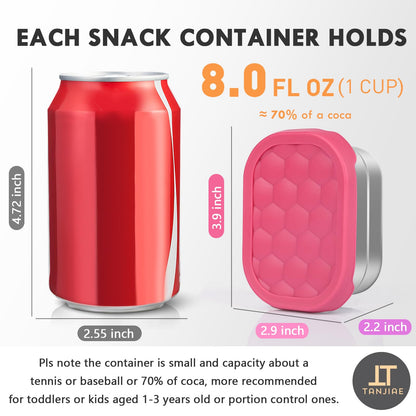 Tanjiae Small (1 CUP) Stainless Steel Snack Containers for Kids | Easy Open Leak Proof Food Containers with Silicone Lids - Perfect Metal Toddler Lunch Box for Daycare and School (8oz)