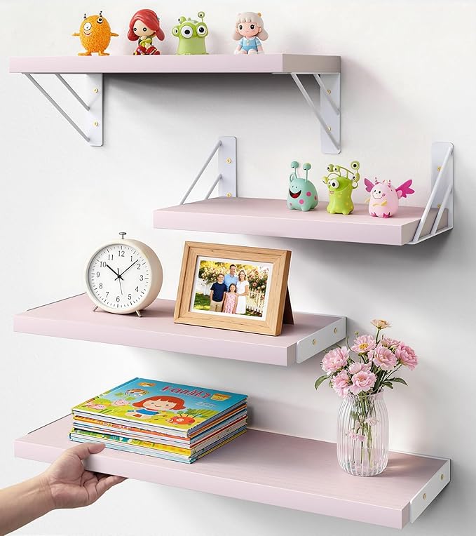 BAYKA Wall Shelves for Bedroom Decor, Mounted Rustic Wood Shelves for Kids Books