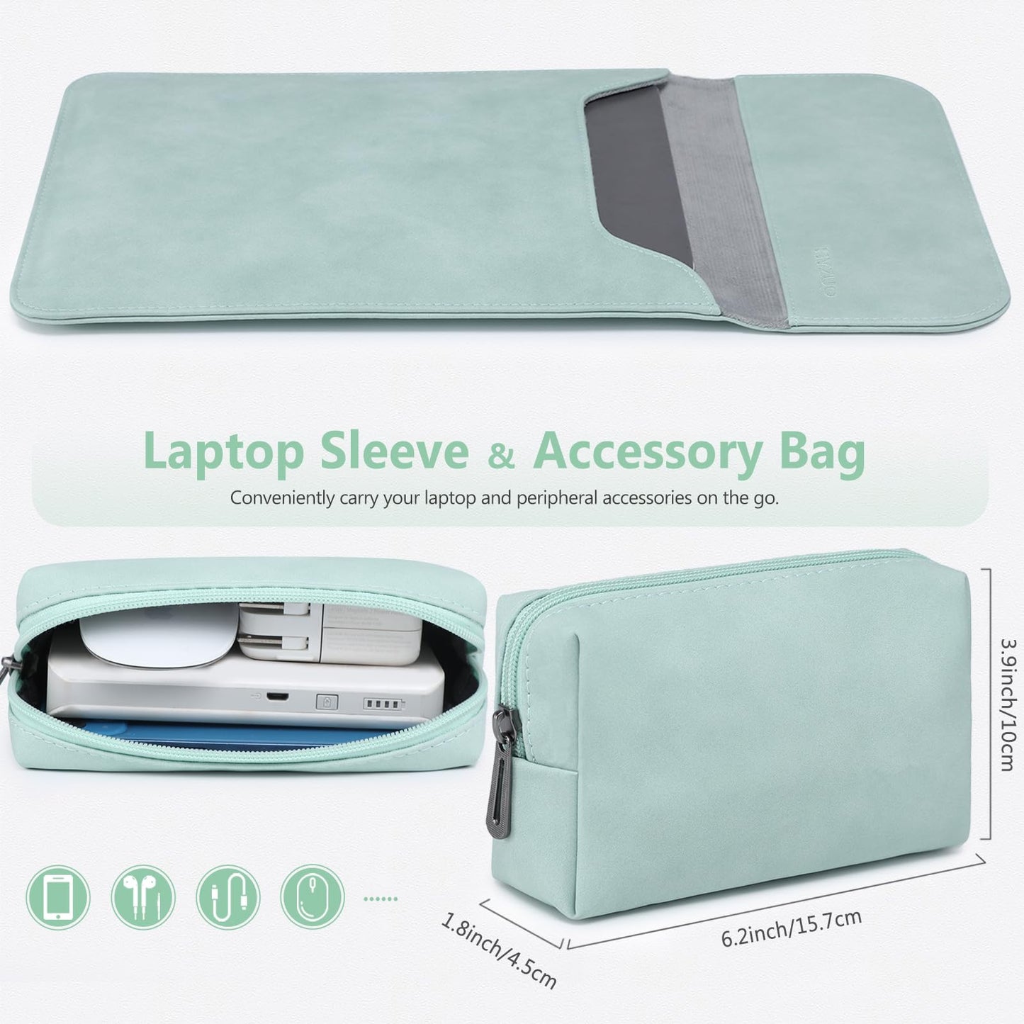 HYZUO 13 Inch Laptop Sleeve PC Case for MacBook Pro 13 M2 M1 2025-2016, MacBook Air 13 M4 M3 M2 M1 2025-2018, 13" iPad Pro/Air, Surface Pro, XPS 13, with Small Bag, Mint Green