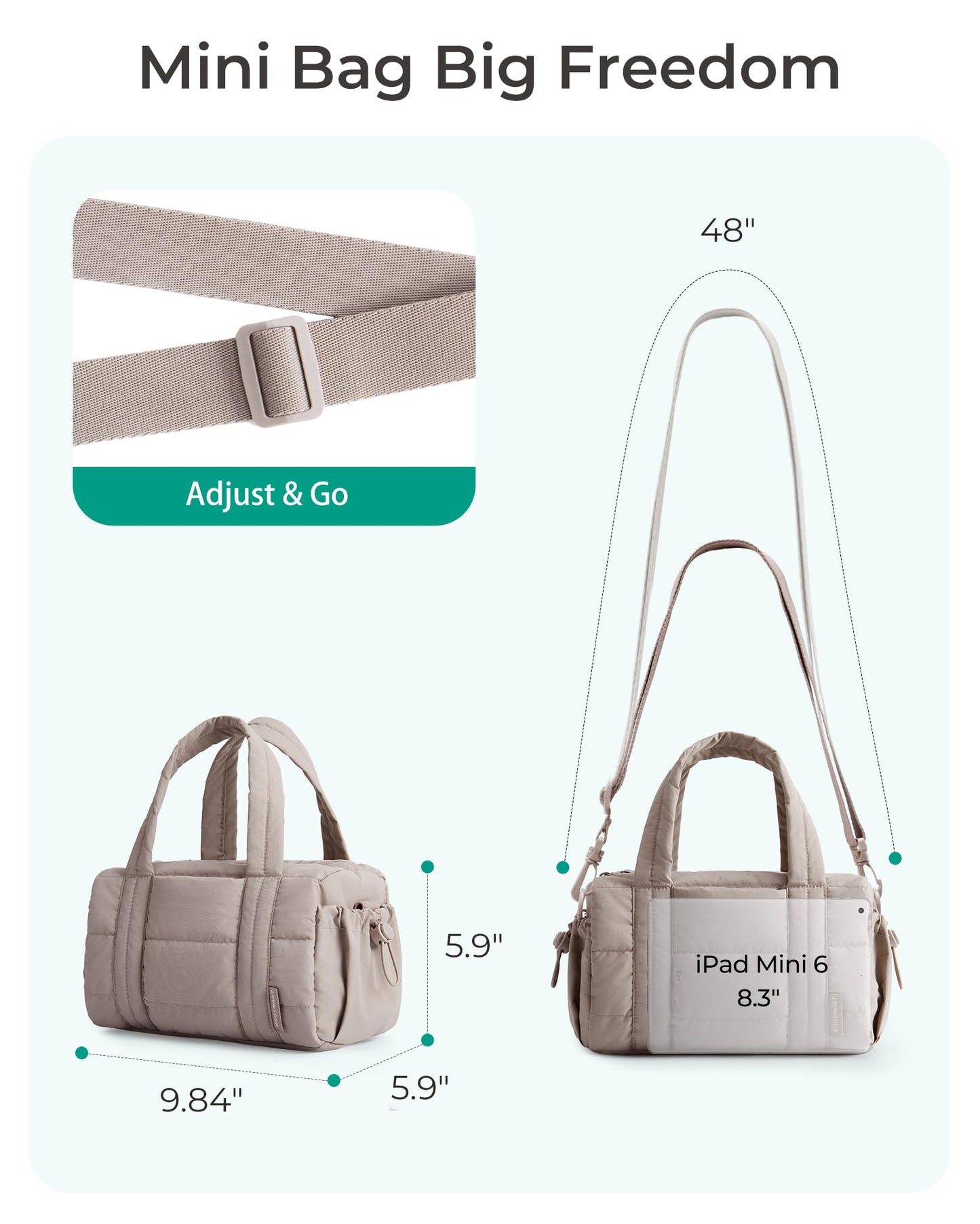 BAGSMART Reiki Gym Bag for Women, Mini/Medium Crossbody Bags for Women, 5L Dance Bag with Detachable Strap, 15L Yoga Mate Bag with Wet & Dry Pocket