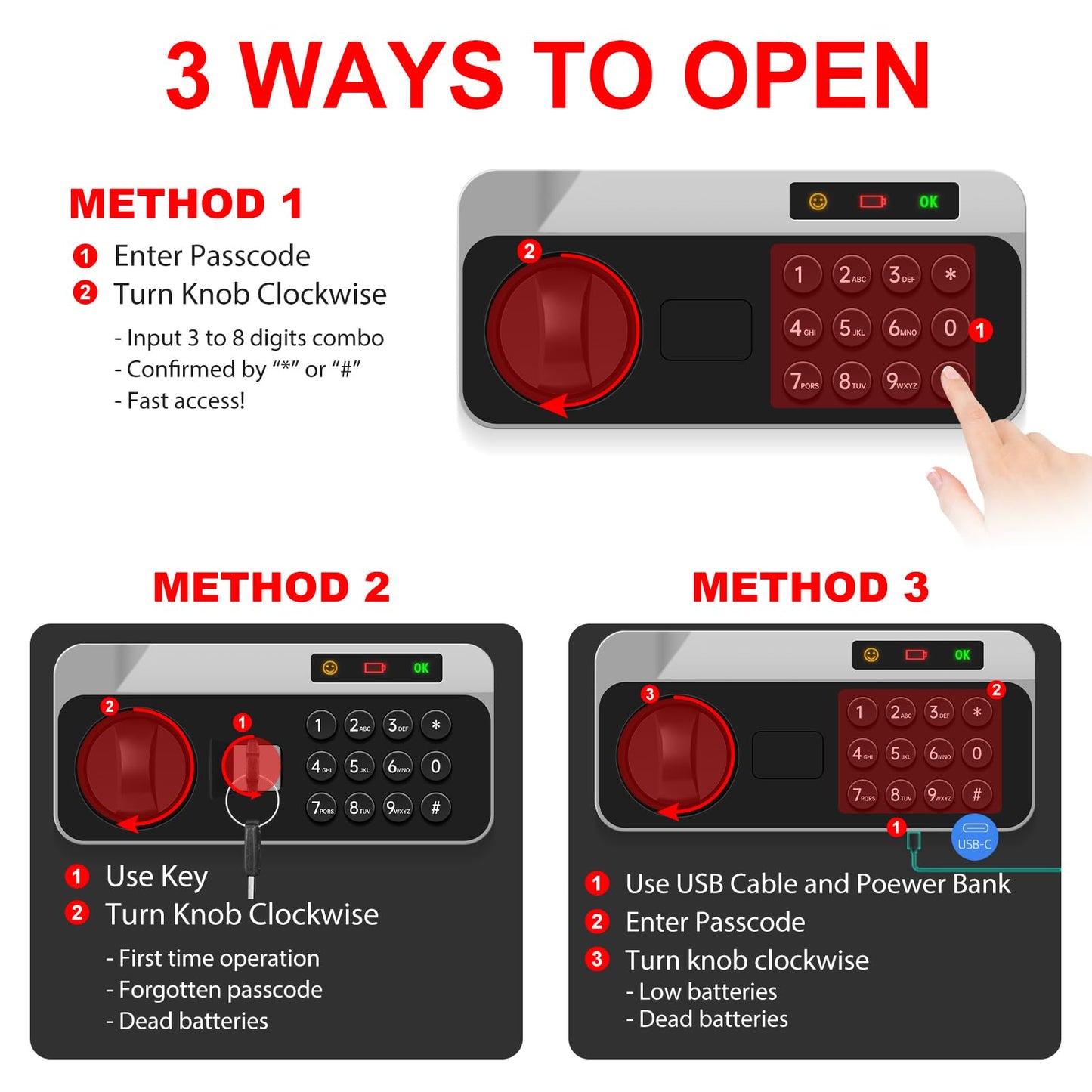3.4 Cuft Large Home Safes Water and Fireproof, Personal Safe Box Fireproof Waterproof with Digital Keypad, Removable Shelves and Alarm System, Anti-theft Fire Proof Safe for Home Documents