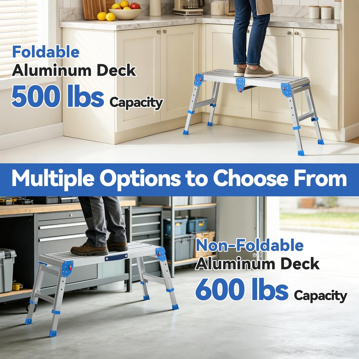 Loyoda Work Platform 500 Lbs, Folding Step Stool with One-Touch Automatic Fold, 4 Height Adjustment Step Platform, Perfect for RV Cleaning, Home Painting and Reaching High Places, Larger, Blue