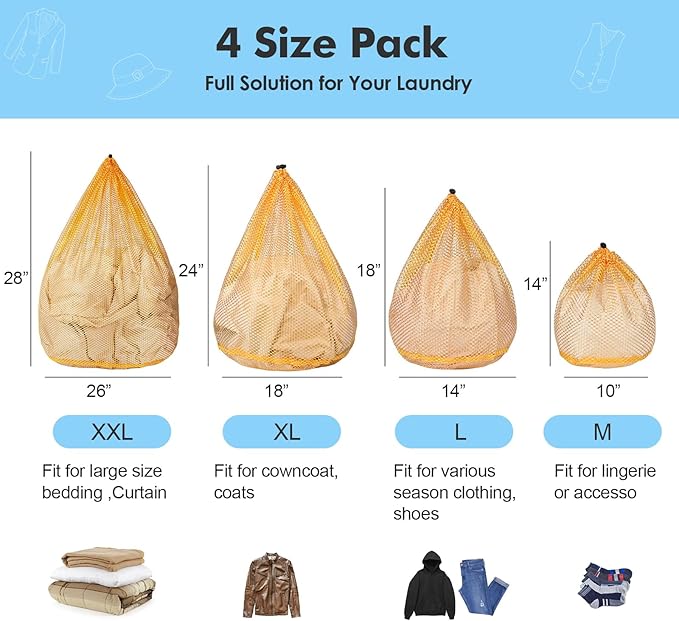 4Pcs Mesh Laundry Bags Washing Machine Mesh Wash Bags