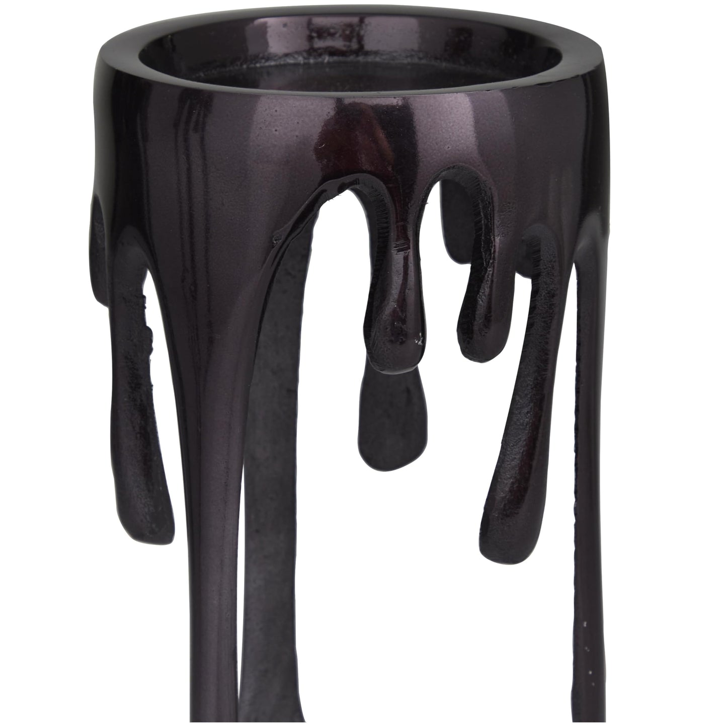 CosmoLiving by Cosmopolitan Aluminum Metal Decorative Candle Holder Pillar Candle Stand with Dripping Melting Designed Legs, Set of 3 Candlestick Holder 12", 10", 8"H, Black
