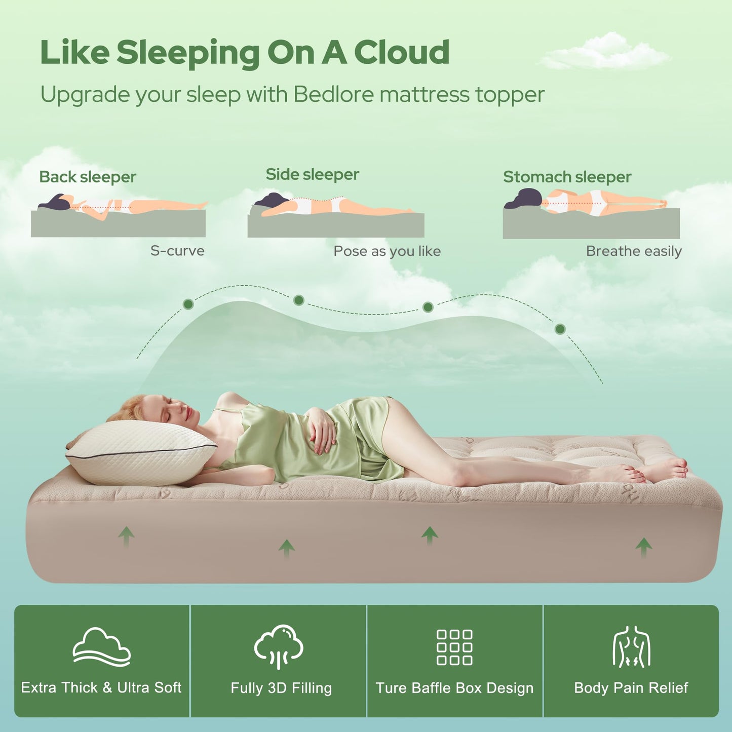 BEDLORE Queen Mattress Topper Viscose Derived from Bamboo, Thick Pillow Top Mattress Pad with Stretchable Pockets for 6-18 inches Mattress, Soft Mattress Topper for Back Pain Relief(Beige)