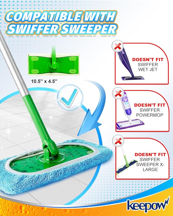 KEEPOW Reusable Dry Sweeping Cloths Microfiber Wet Pads Refill Compatible