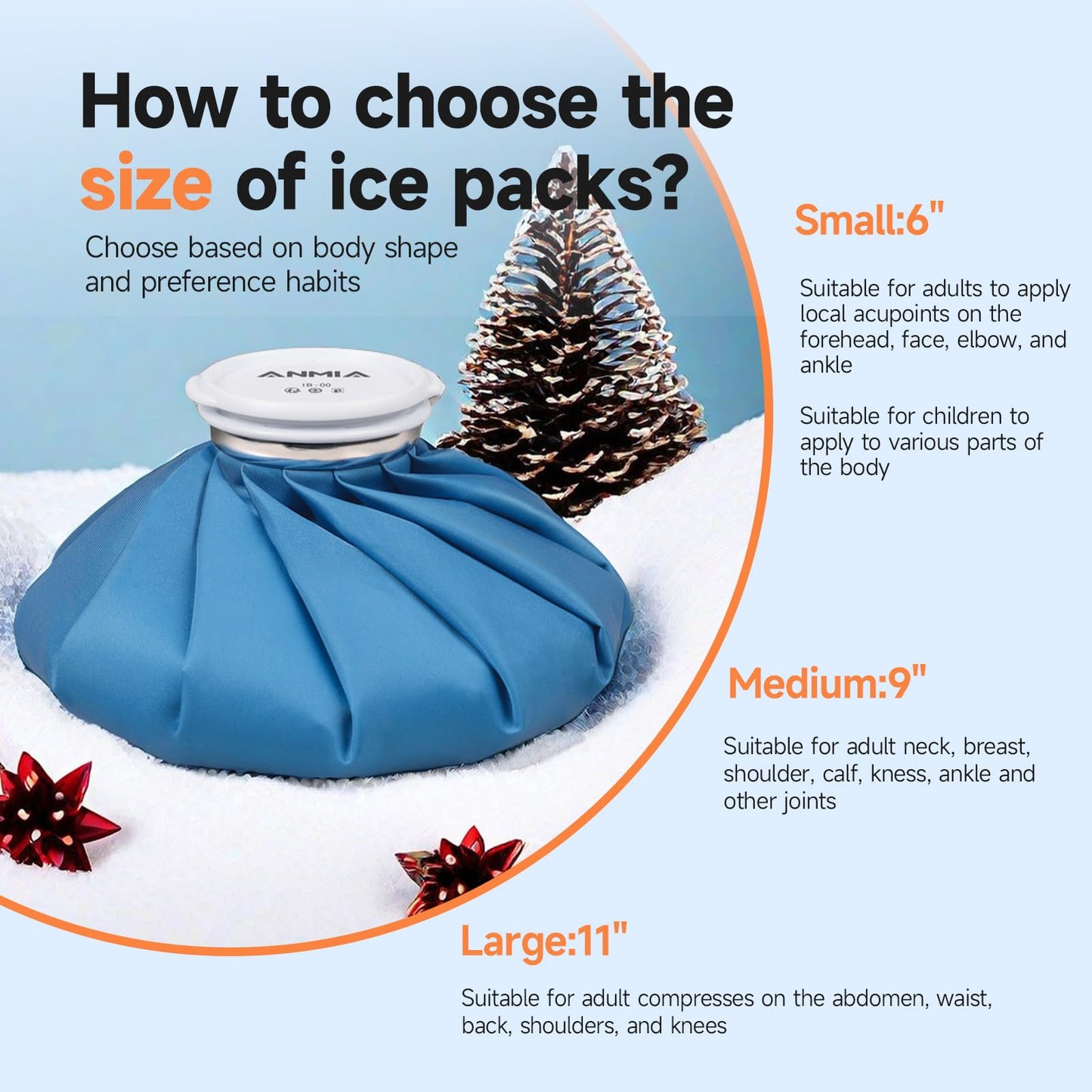 ANMIA Ice Pack Bags with Wrap for Injuries Reusable, Cold Pack Water Bag Hot Bag for Pain Relief, Leak-Proof Elastic Ice Bag, Size 9''