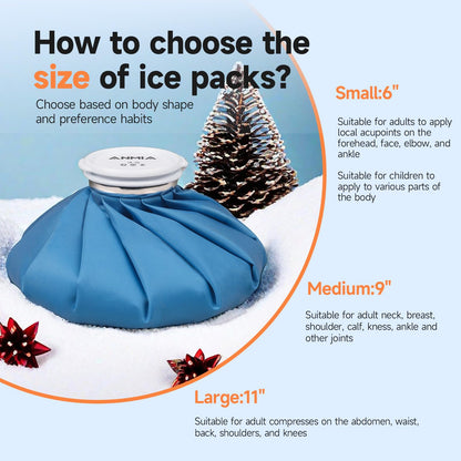 ANMIA Ice Pack Bags with Wrap for Injuries Reusable, Cold Pack Water Bag Hot Bag for Pain Relief, Leak-Proof Elastic Ice Bag, Size 9''