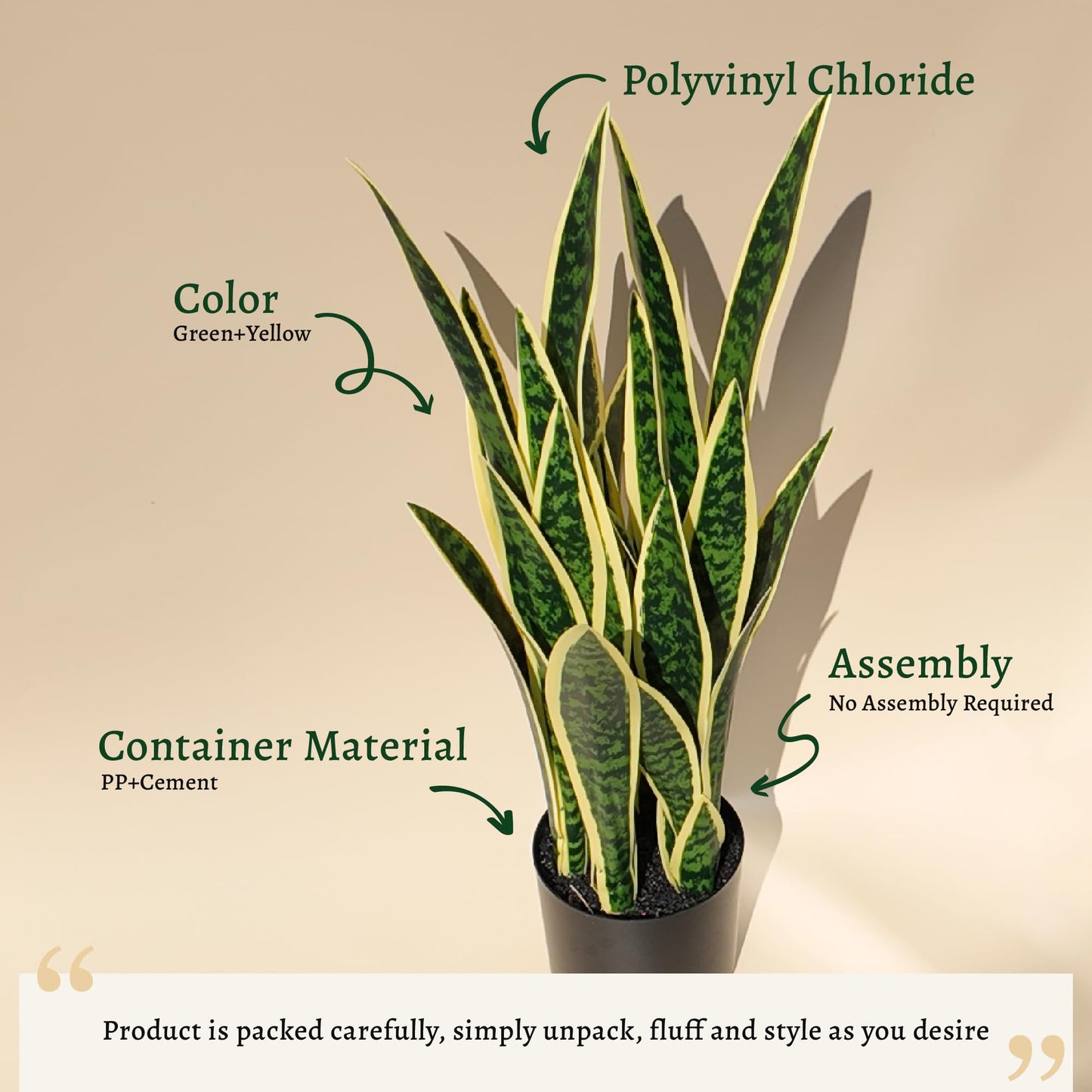 KOL 3ft Artificial Snake Plant, Fake Sansevieria Potted Floor Plants, Lifelike Faux Leaves, Indoor Home Office Room Decoration, Mother-in-Law Tongue, 35in, Yellow