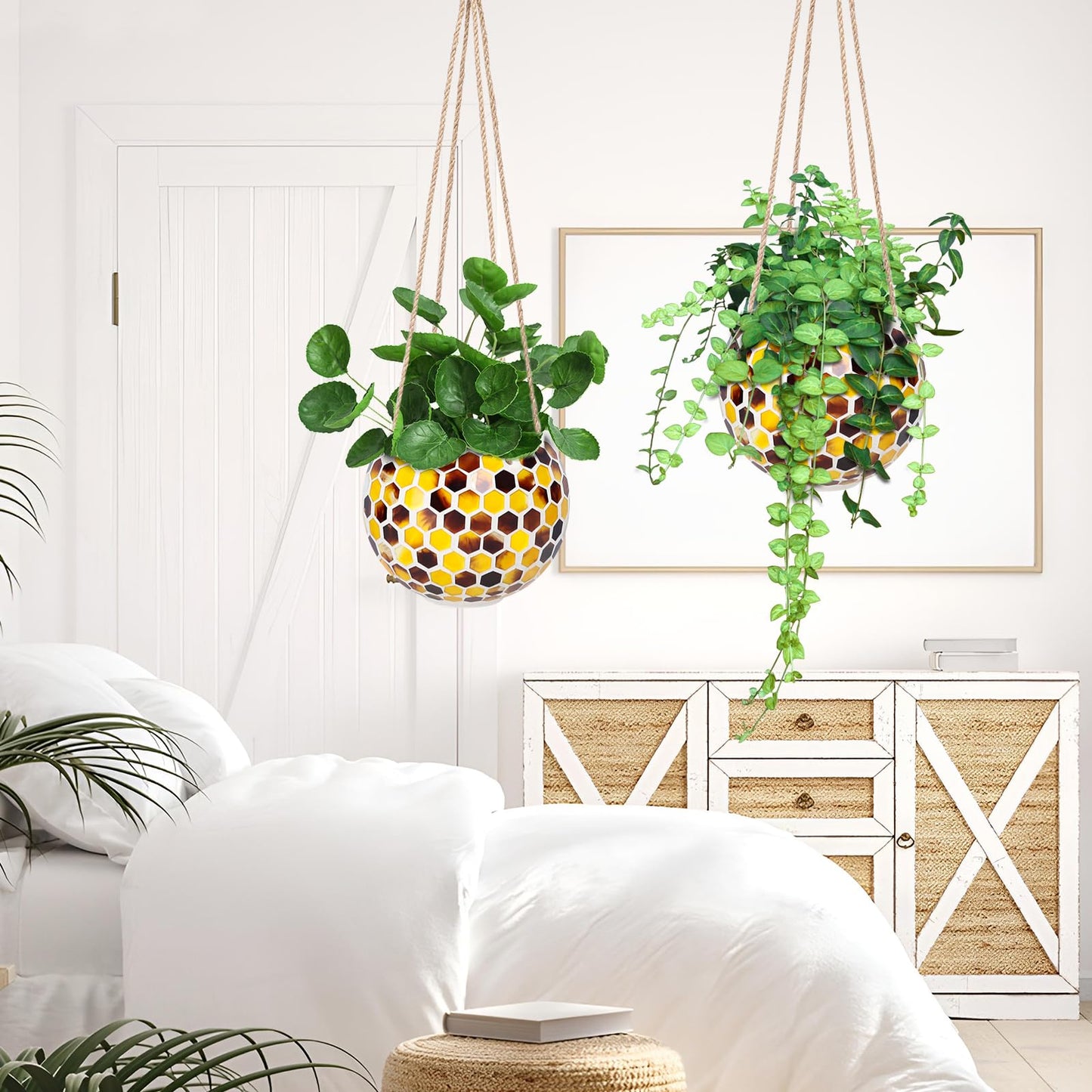 Chonsun Hanging Planter Mosaic Garden Pot Small Flower Pot for Indoor Plant Disco Ball Hanging Planter with Drainage Yellow Bee