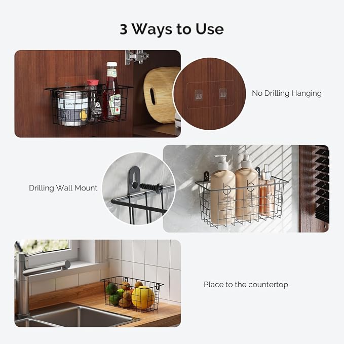 MaraFansie Hanging Kitchen Baskets Wire Storage Basket Adhesive and Screws
