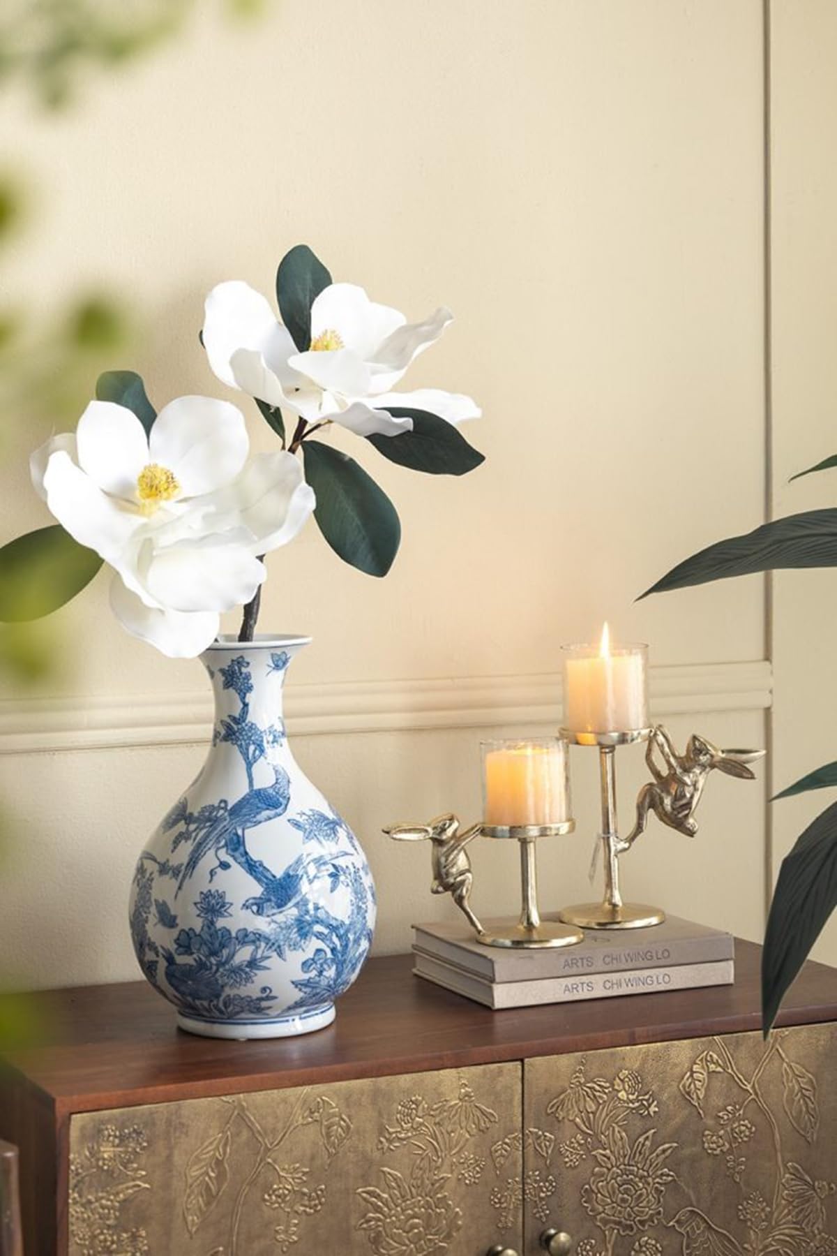 Gold Rabbit Pillar Candle Holder with Glass Hurricane Shade, Decorative Animal Tabletop Candleholder for 2.5” Pillar Candles, Elegant Spring Easter Home Décor & Centerpiece Gift