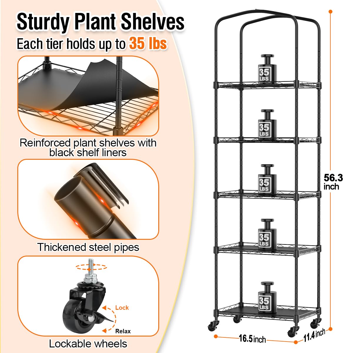 CUVERC Mini Indoor Greenhouse with Grow Light & PVC Cover Portable Small Greenhouse with Shelves Adjustable 5 Tier Metal Plant Stand with Grow Light for Indoor Plants, Seed Starting,16.5"x11.4"x56.3"