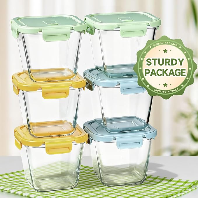 Glass Soup Containers with Lids 32 oz, 4 Cup Glass Storage Containers, Tall