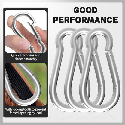 High-PQ Carabiner, Heavy Duty Galvanized Steel Spring Snap Hook Carabiner Clips with 260LBS Holding Capacity, Ideal for Outdoor, Hammock, Swing and Travel (M6 2.4Inch, 50PCS)