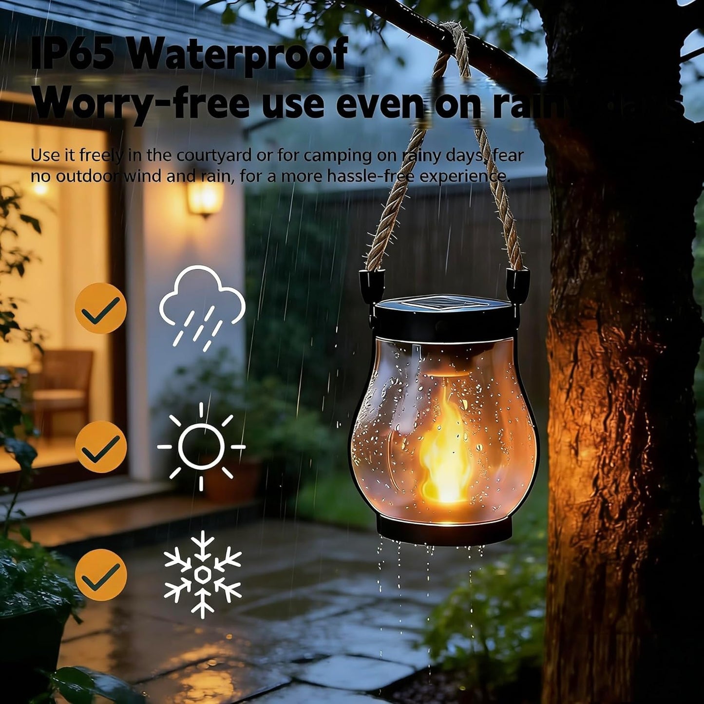 ATDEXT 4PCS Solar Lanterns Outdoor with Ultra-Real Flame, Outdoor Flickering Hanging Lights IP65 Waterproof, 2 Modes, Dual USB/Solar, Auto On/Off for Garden Yard Patio Porch Halloween Christmas Decor